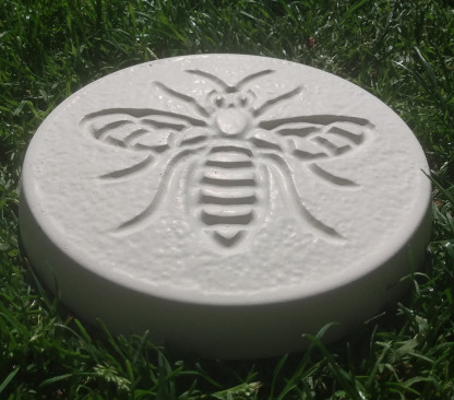 Bee Round Garden Stepping Stones Cast in White Concrete