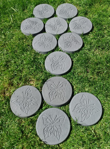 Butterfly Garden Stepping Stones Cast in Charcoal Coloured Concrete