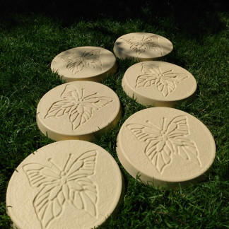 Butterfly Garden Stepping Stones Cast in Buff Concrete