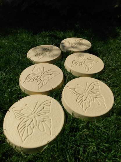 Butterfly Garden Stepping Stones Cast in Buff Concrete