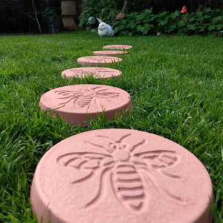 Pack of 6 bee design stepping stones in a terracotta colour.